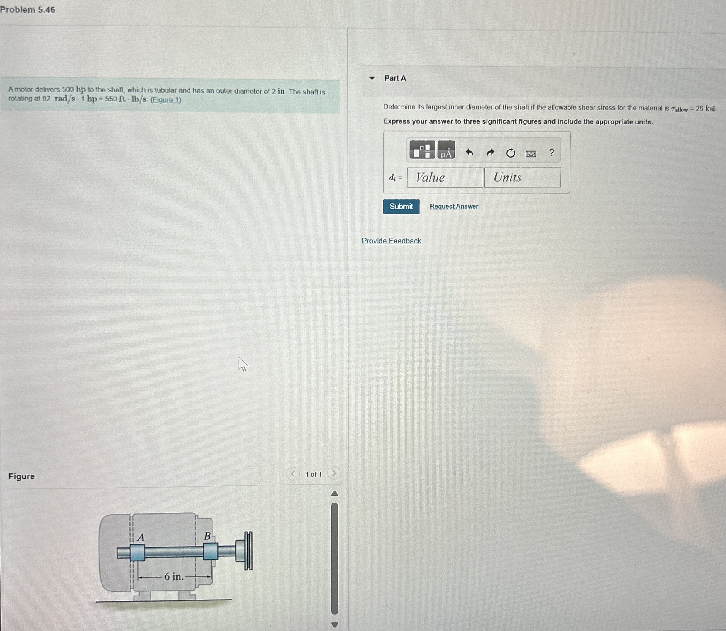 Problem 5 . 4 6 A motor delivers 5 0 0 hp to the