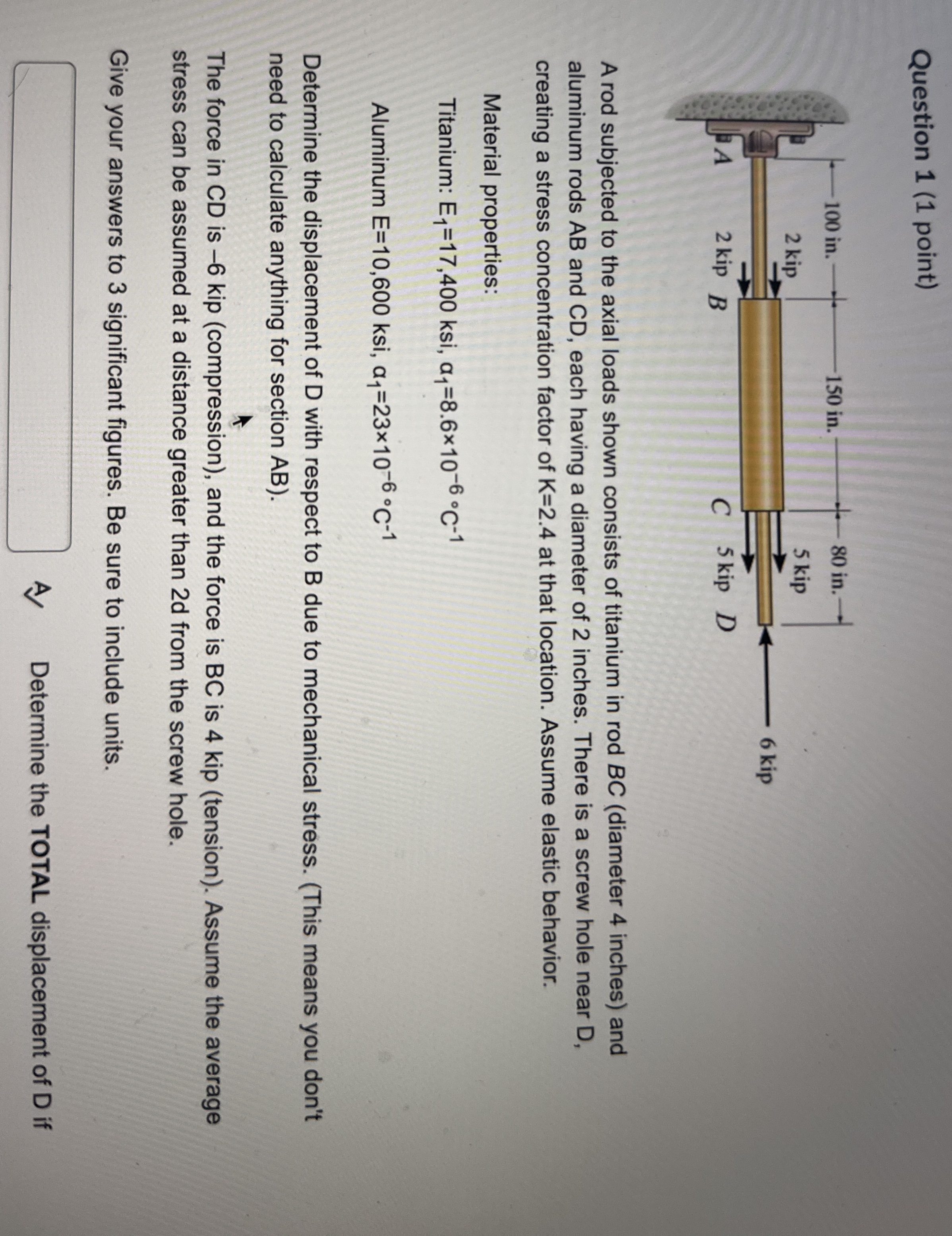 Question 1 ( 1 point ) A rod subjected to the