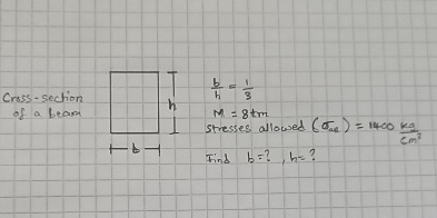 Cross - section of a beam b h = 1 3 M = 8 t m