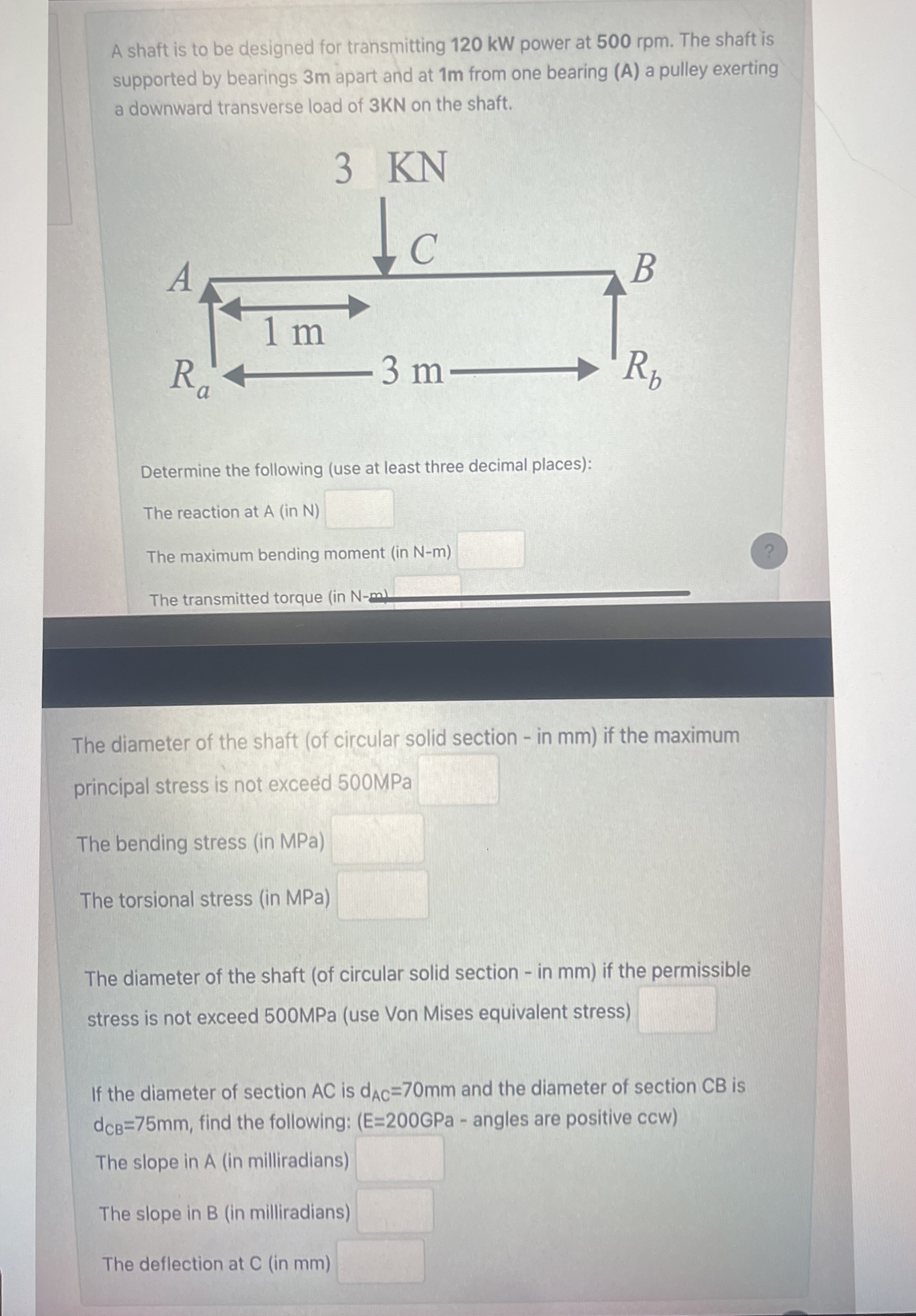 The diameter of the shaft ( of circular solid