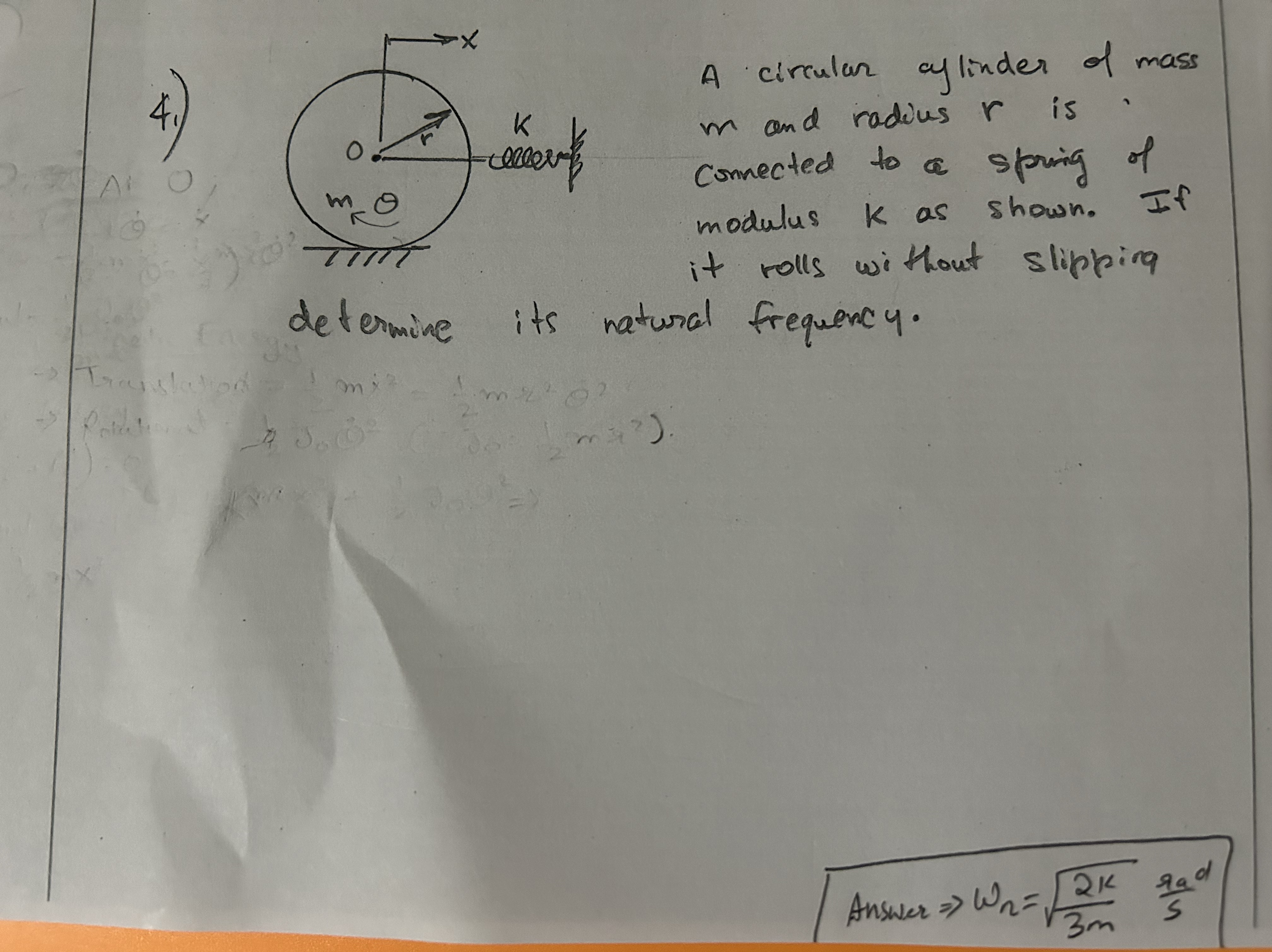 A circular cylinder of mass m and radius r is