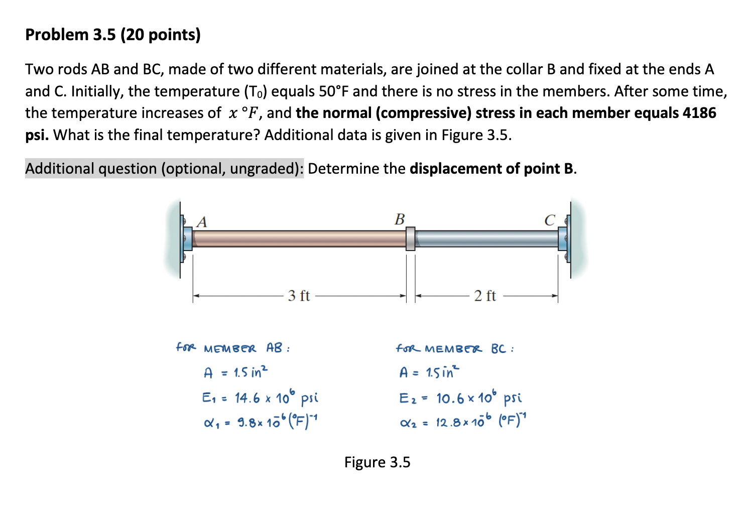 Problem 3 . 5 ( 2 0 points ) Two rods A B and B C