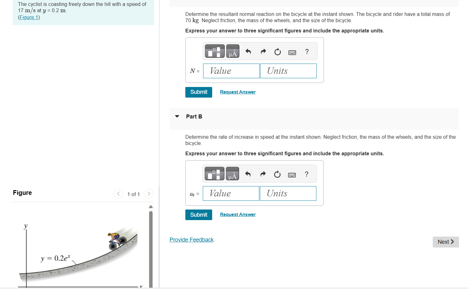 The cyclist is coasting freely down the hill with