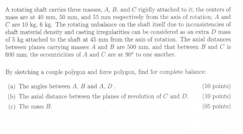 A rotating shaft carries three masses, \ ( A , B