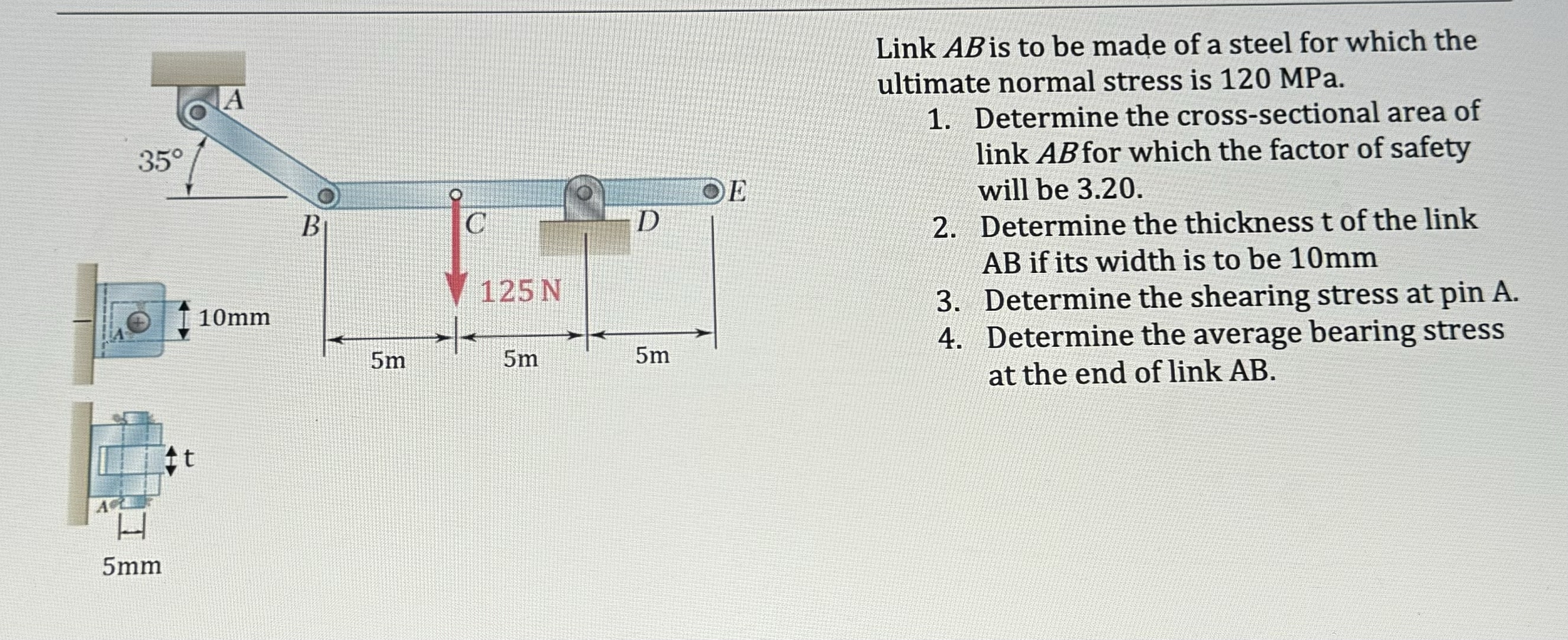 Link AB is to be made of a steel for which the