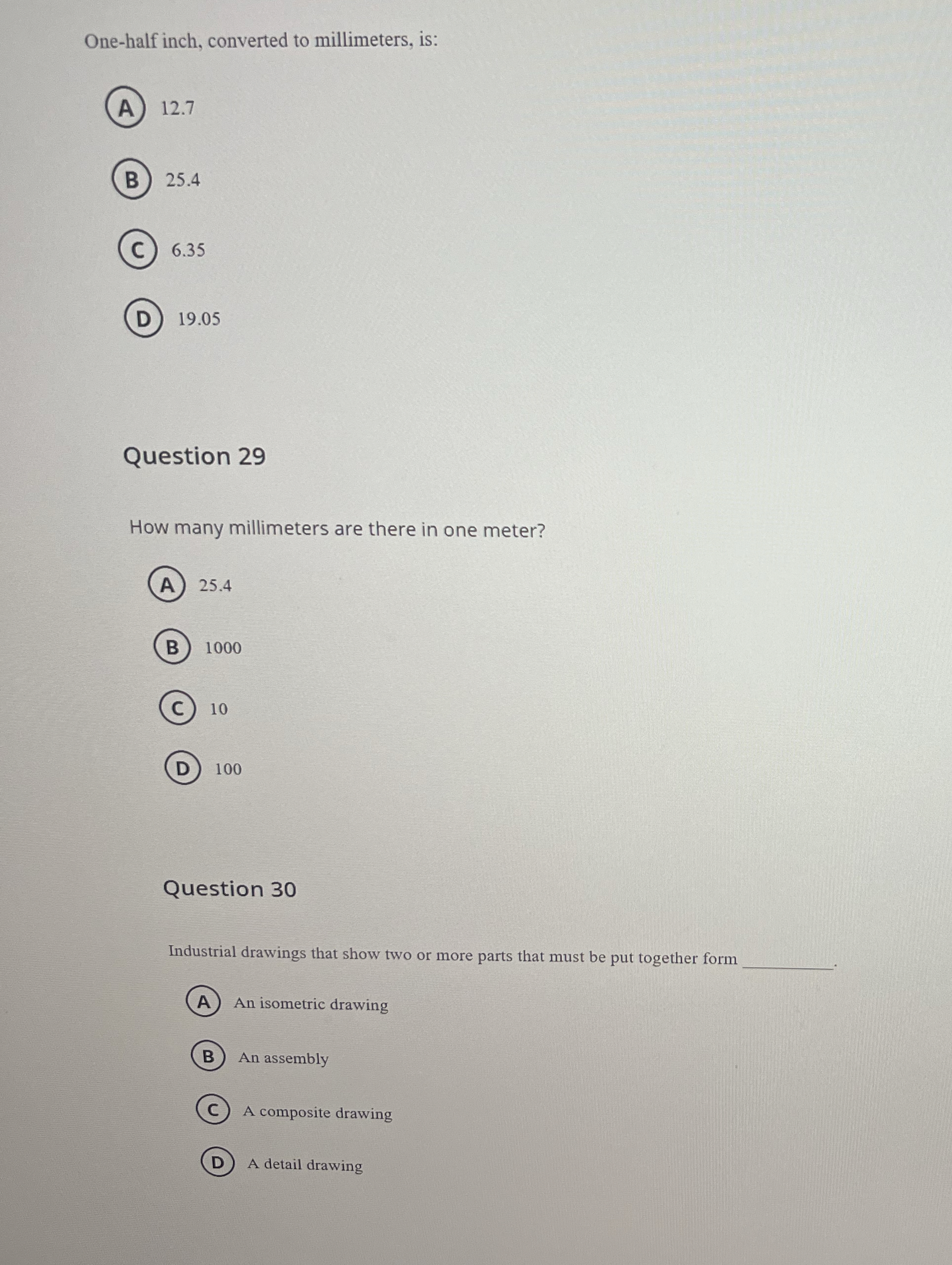 One - half inch, converted to millimeters, is: 1