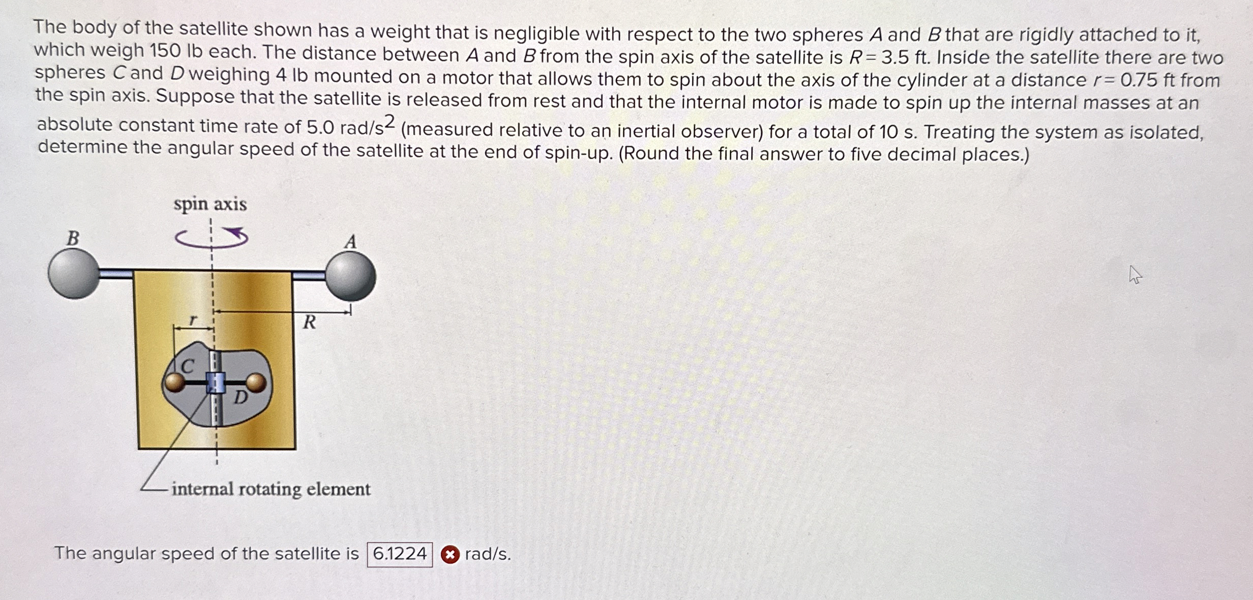 The body of the satellite shown has a weight that