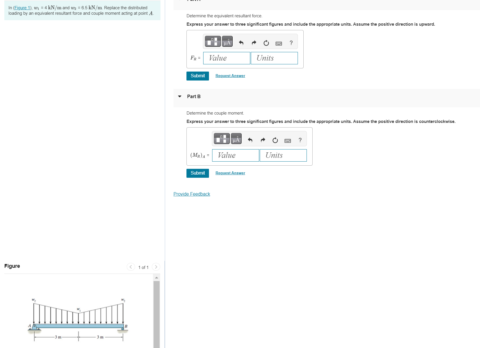 l n ( Figure 1 ) , w 1 = 4 k N m and w 2 = 6 . 5