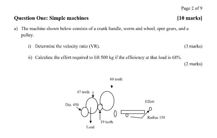 Question One: Simple machines a ) The machine