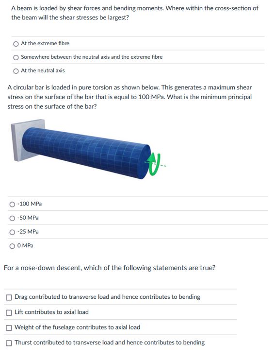 A circular bar is loaded in pure torsion as shown