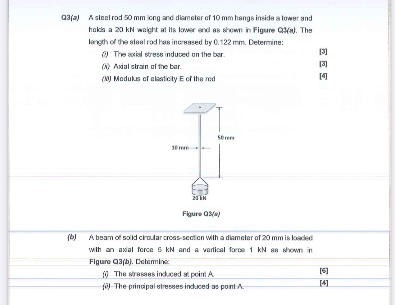Q 3 ( a ) A steel rod 5 0 mm long and diameter of