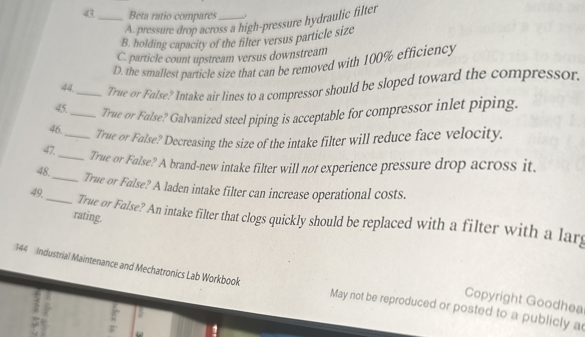 Beta ratio compares A . pressure drop across a