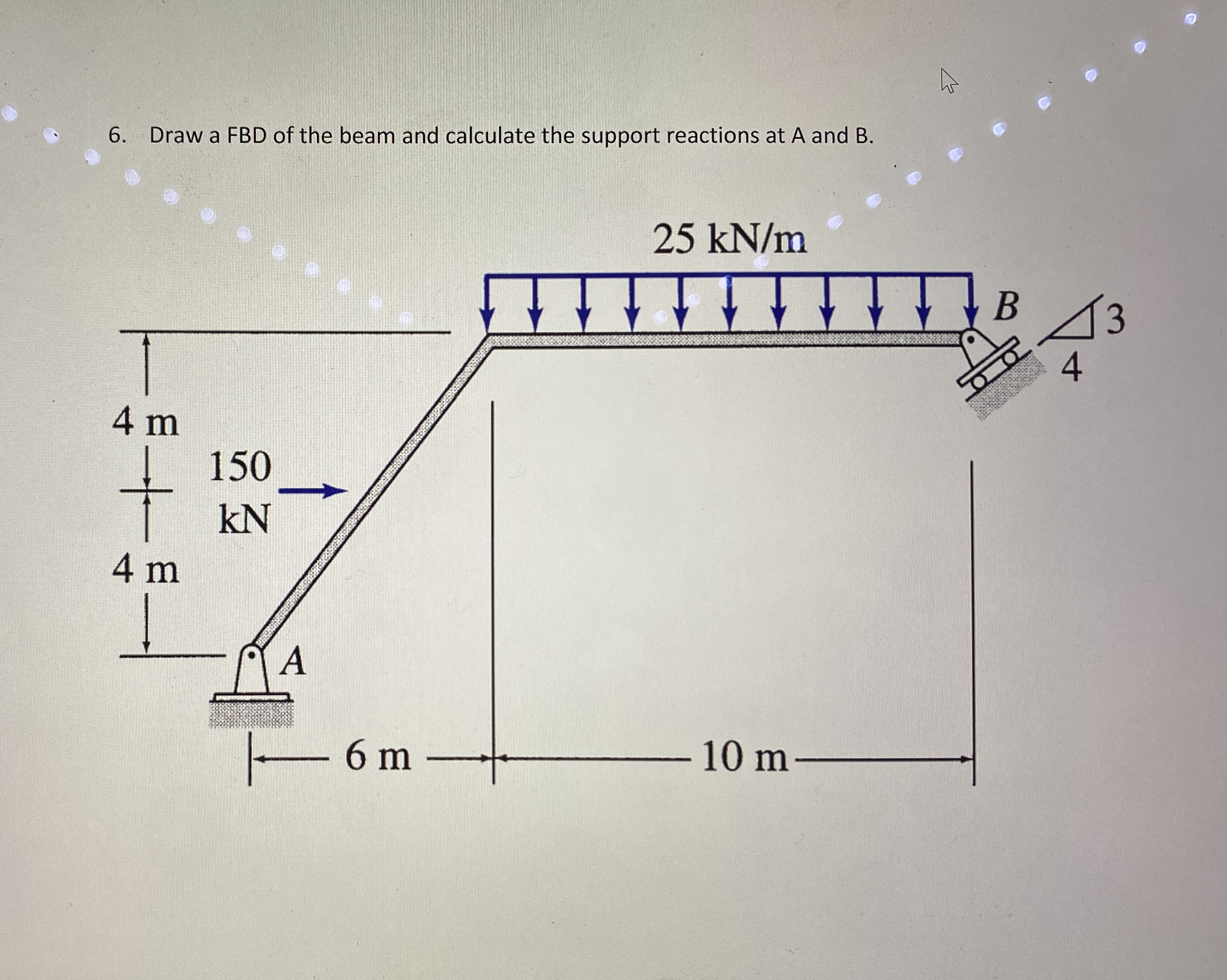 Draw a FBD of the beam and calculate the support