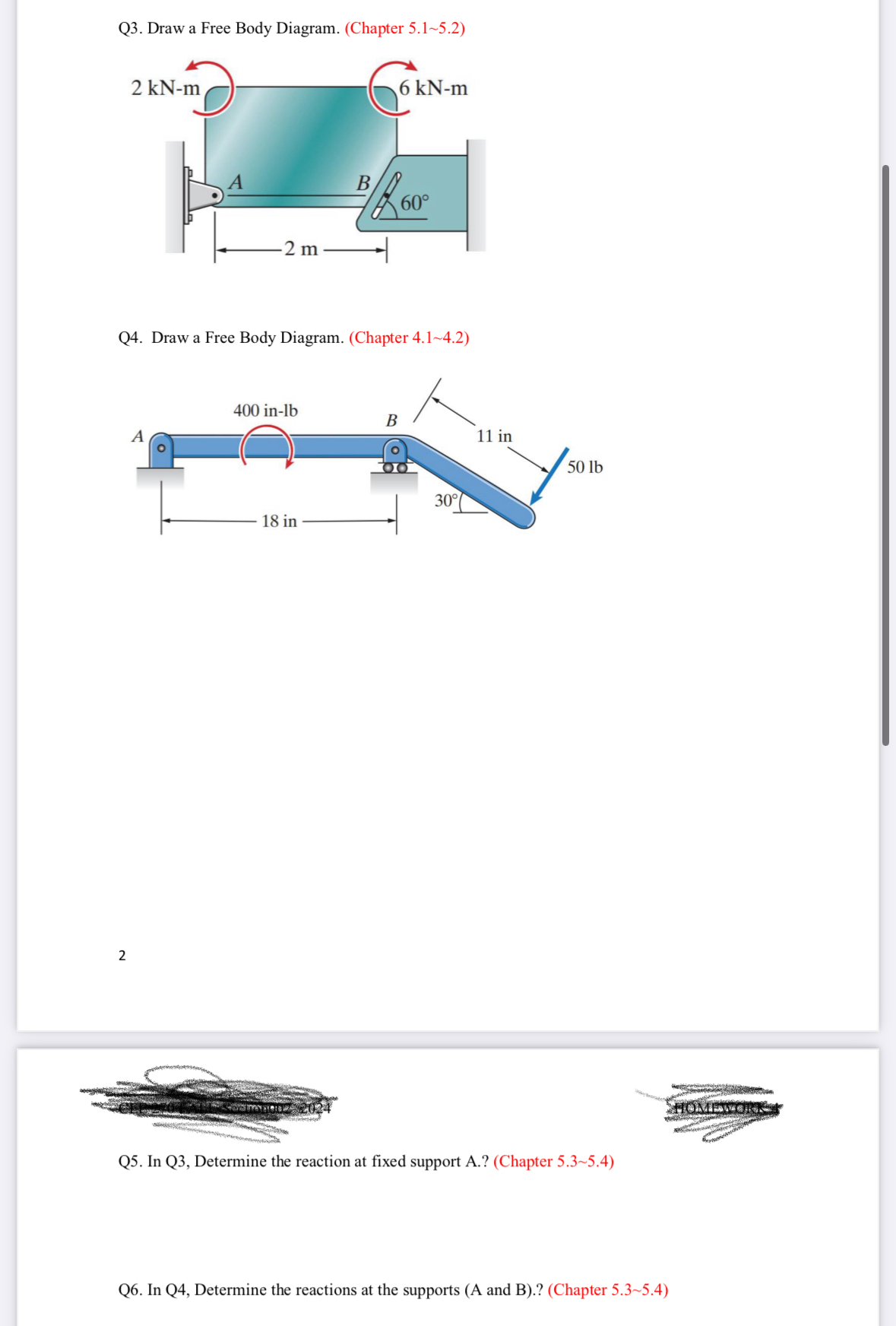Q 3 . Draw a Free Body Diagram. ( Chapter 5 . 1 5