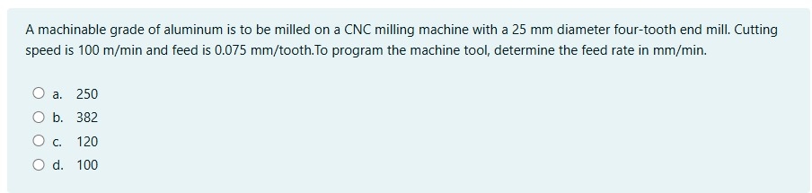 A machinable grade of aluminum is to be milled on