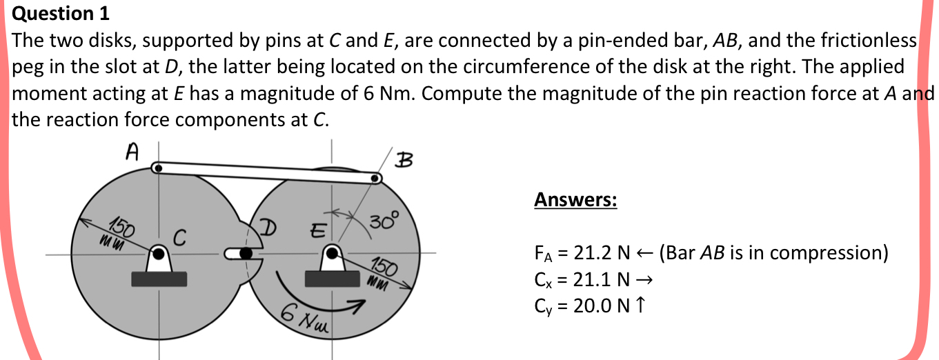 Question 1 The two disks, supported by pins at C