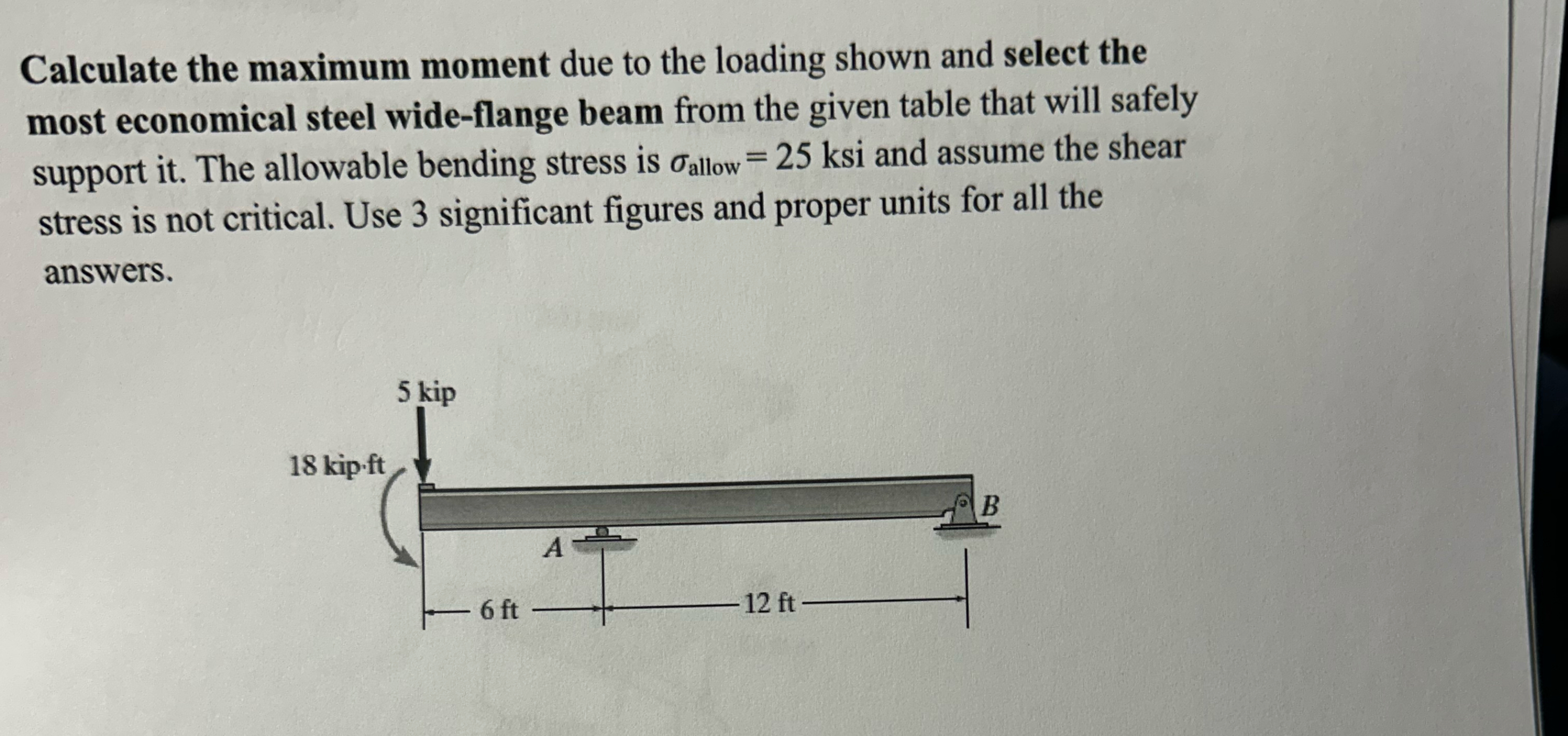 Calculate the maximum moment due to the loading
