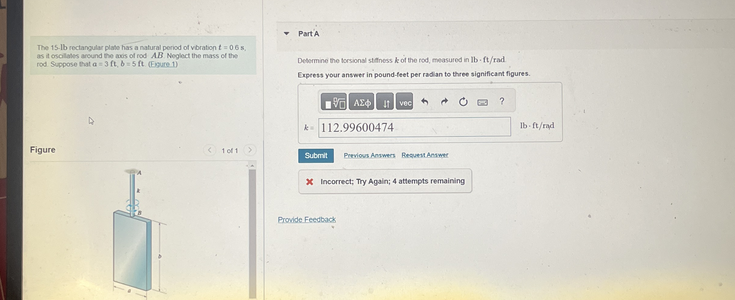 The 1 5 - lb rectangular plate has a natural