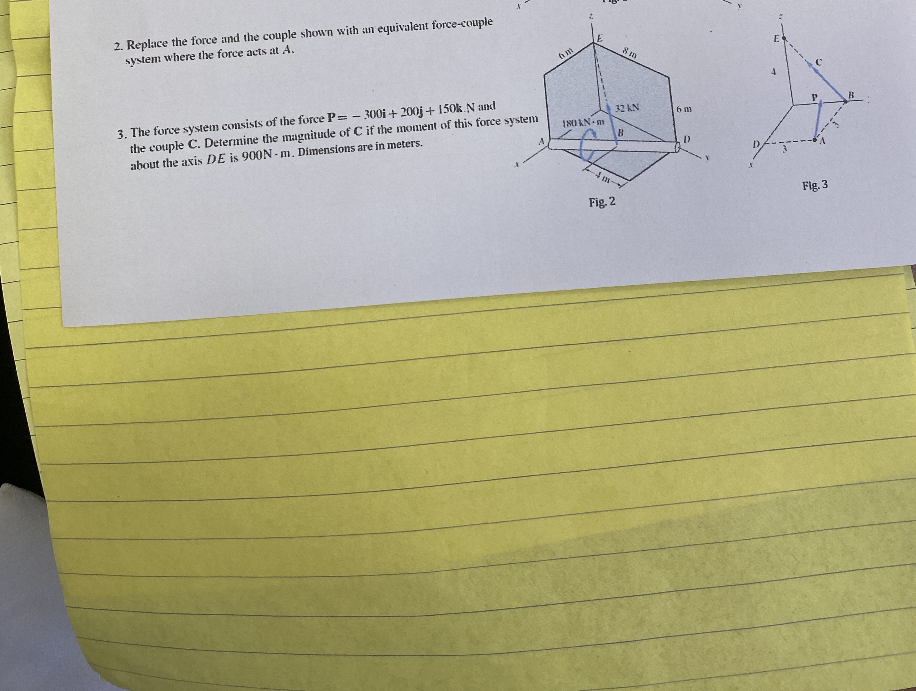 Replace the force and the couple shown with an