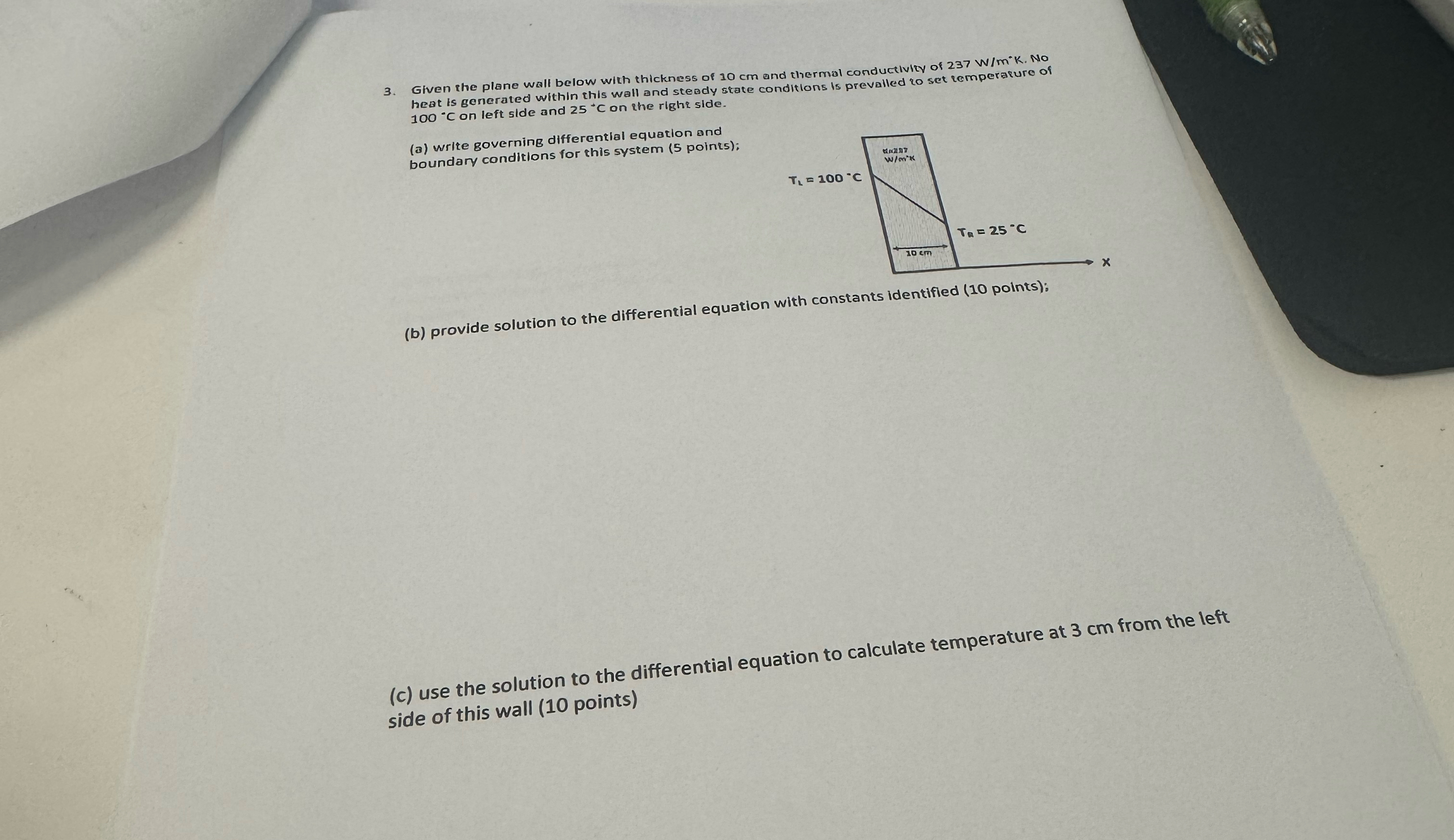 Given the plane wall below with thickness of 1 0