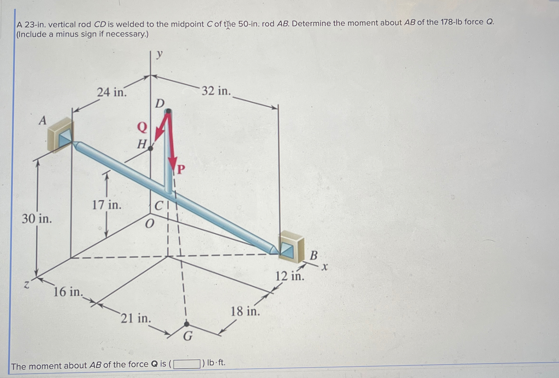 A 2 3 - in . vertical rod C D is welded to the