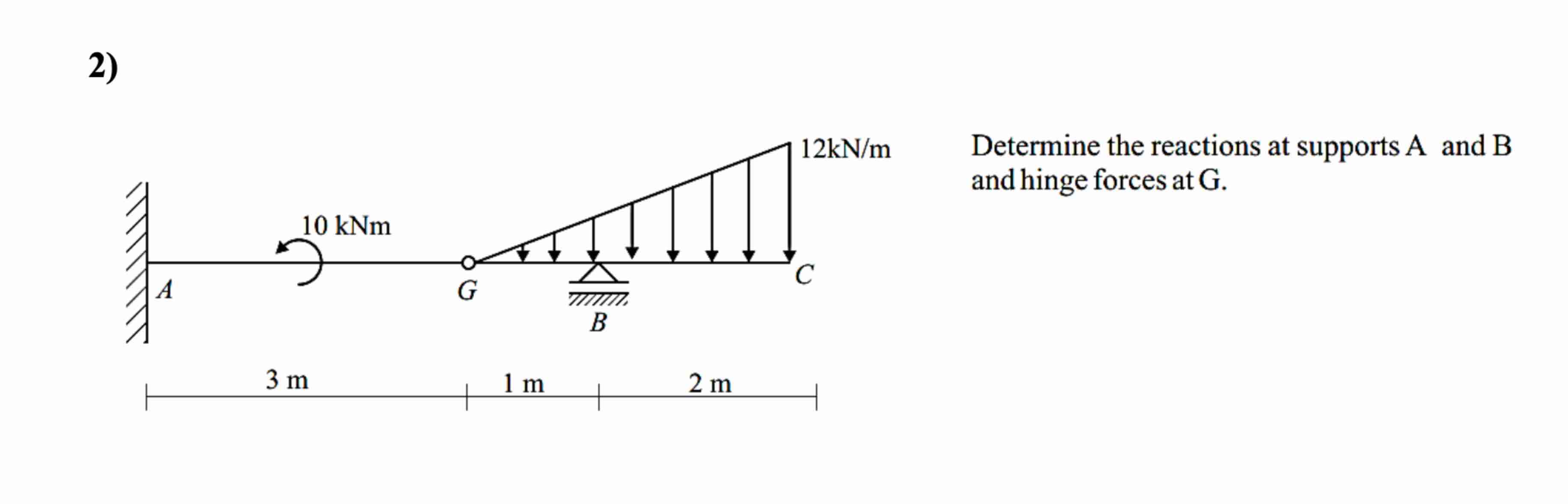 2 ) Determine the reactions at supports A and B