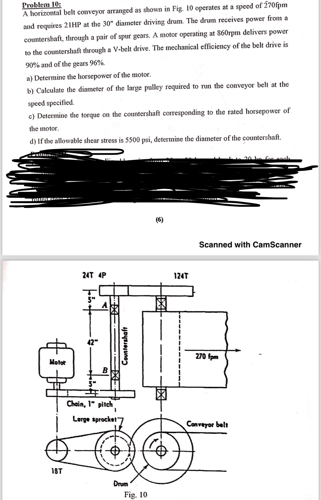 Problem 1 0 : A horizontal belt conveyor arranged