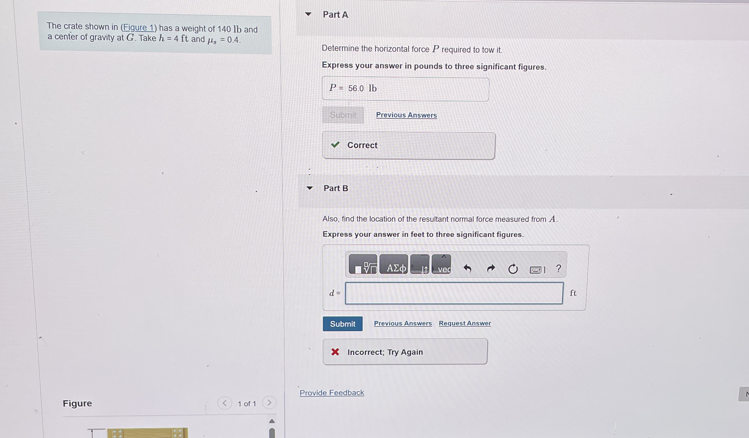The crate shown in ( Figure 1 ) has a weight of 1