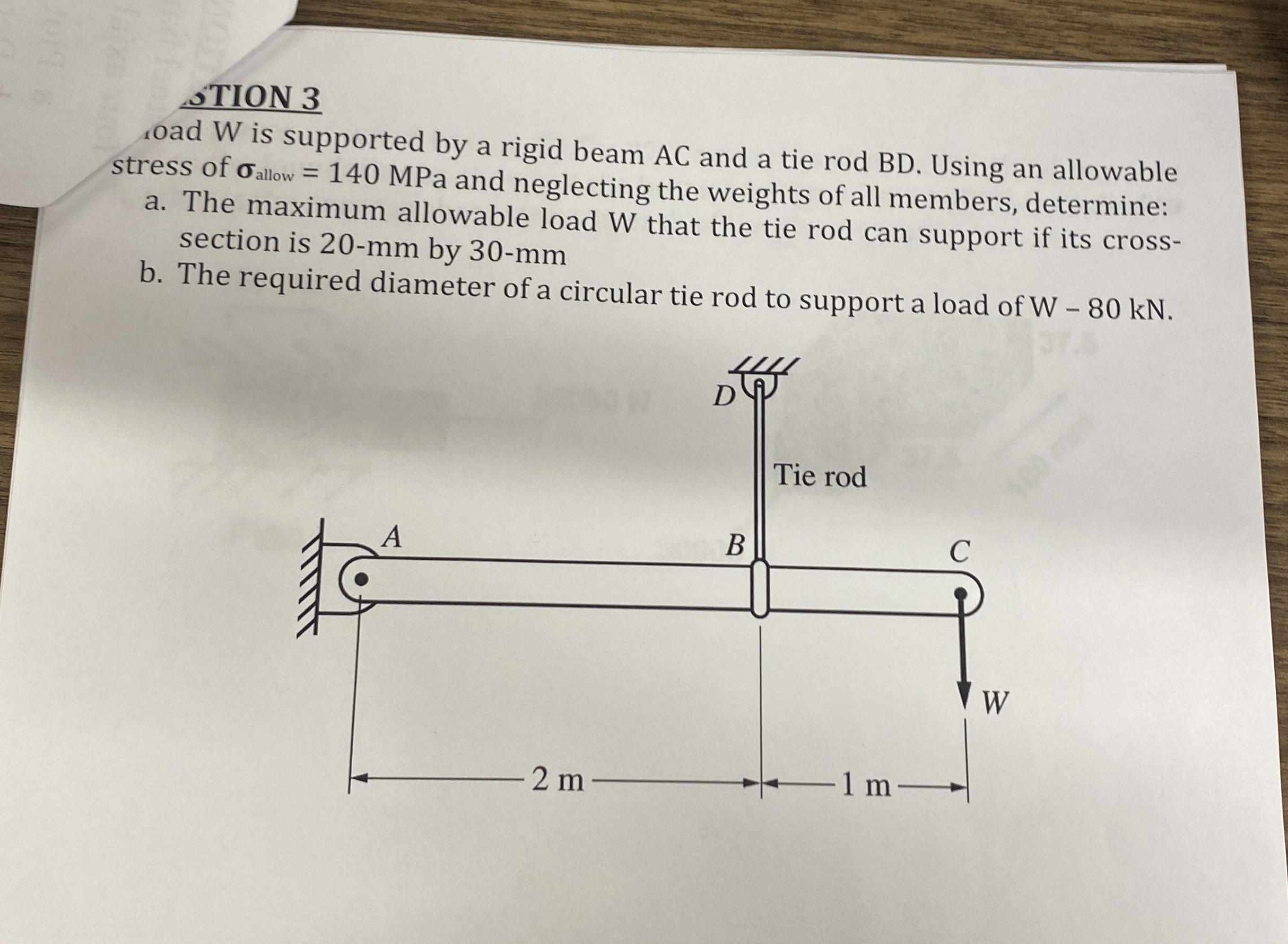 STION 3 road W is supported by a rigid beam A C