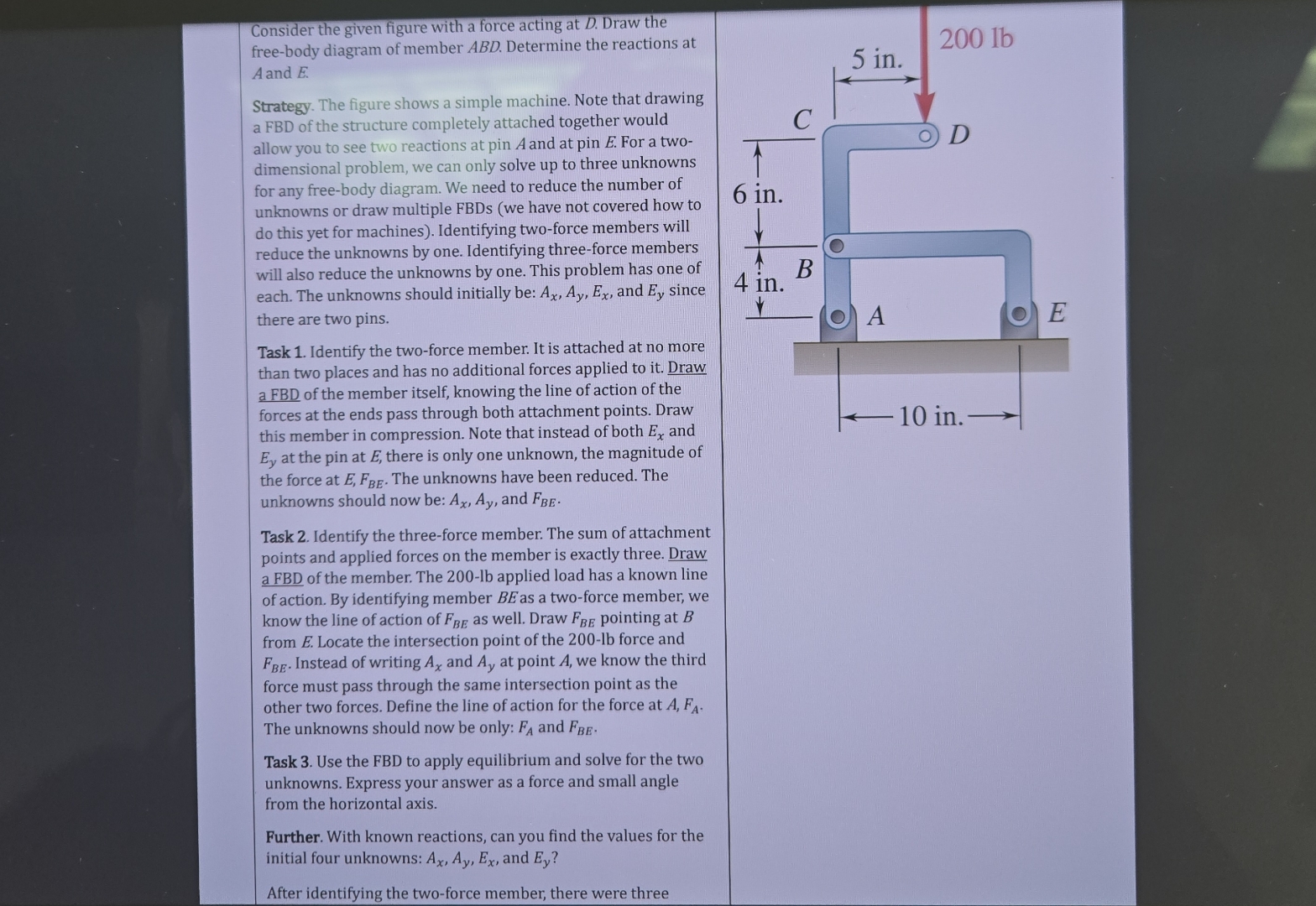 Consider the given figure with a force acting at