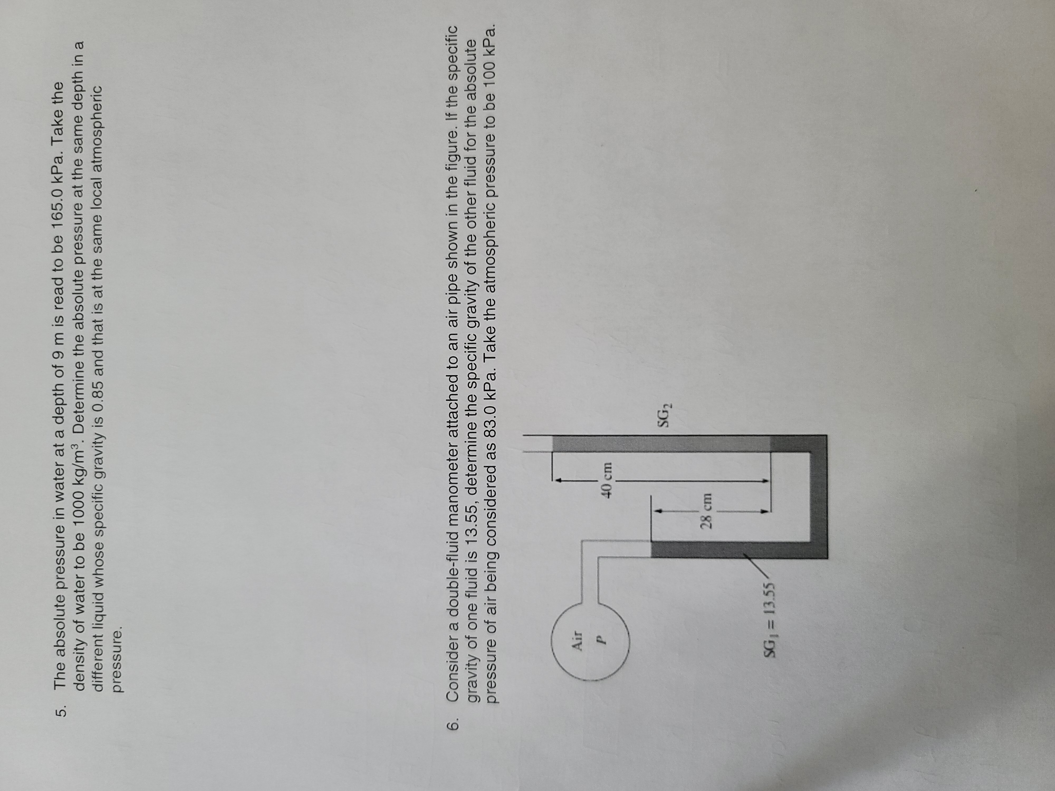 The absolute pressure in water at a depth of 9 m