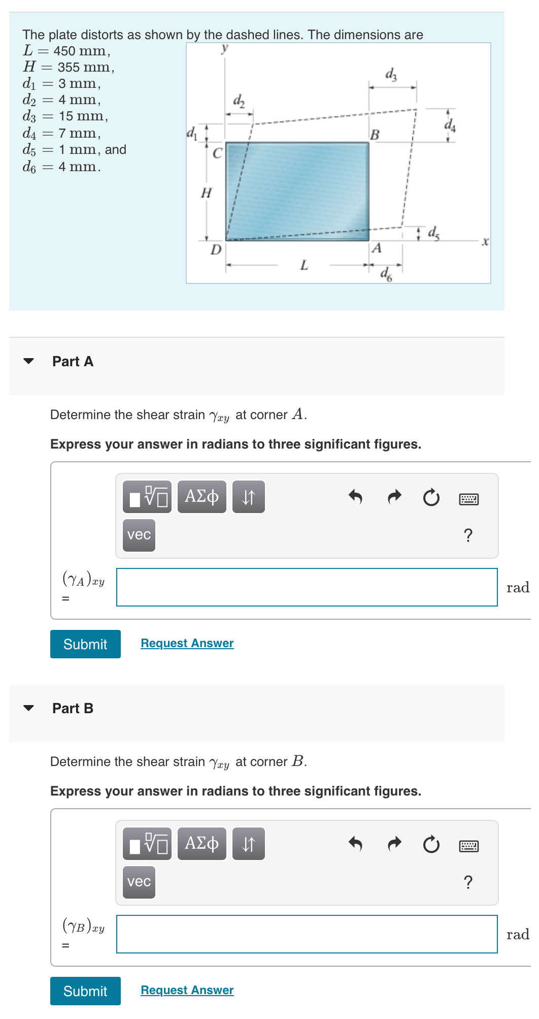 The plate distorts as shown by the dashed lines.