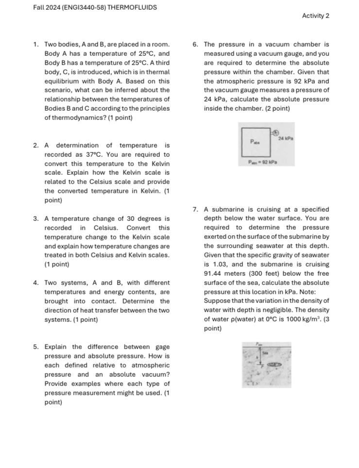 Fall 2 0 2 4 ( ENGI 3 4 4 0 - 5 8 ) THERMOFLUIDS
