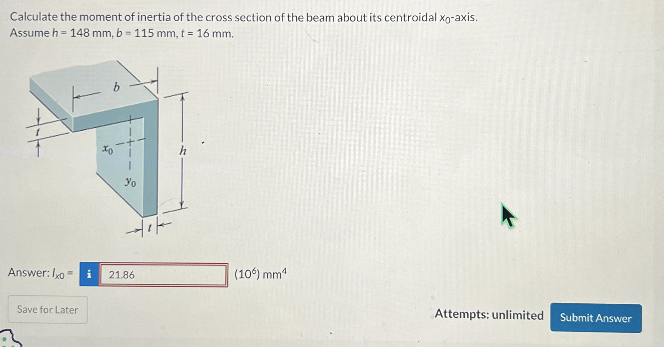 Calculate the moment of inertia of the cross