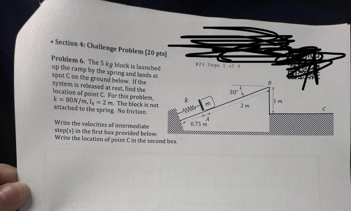 The 5 kg block is launched up the ramp by the