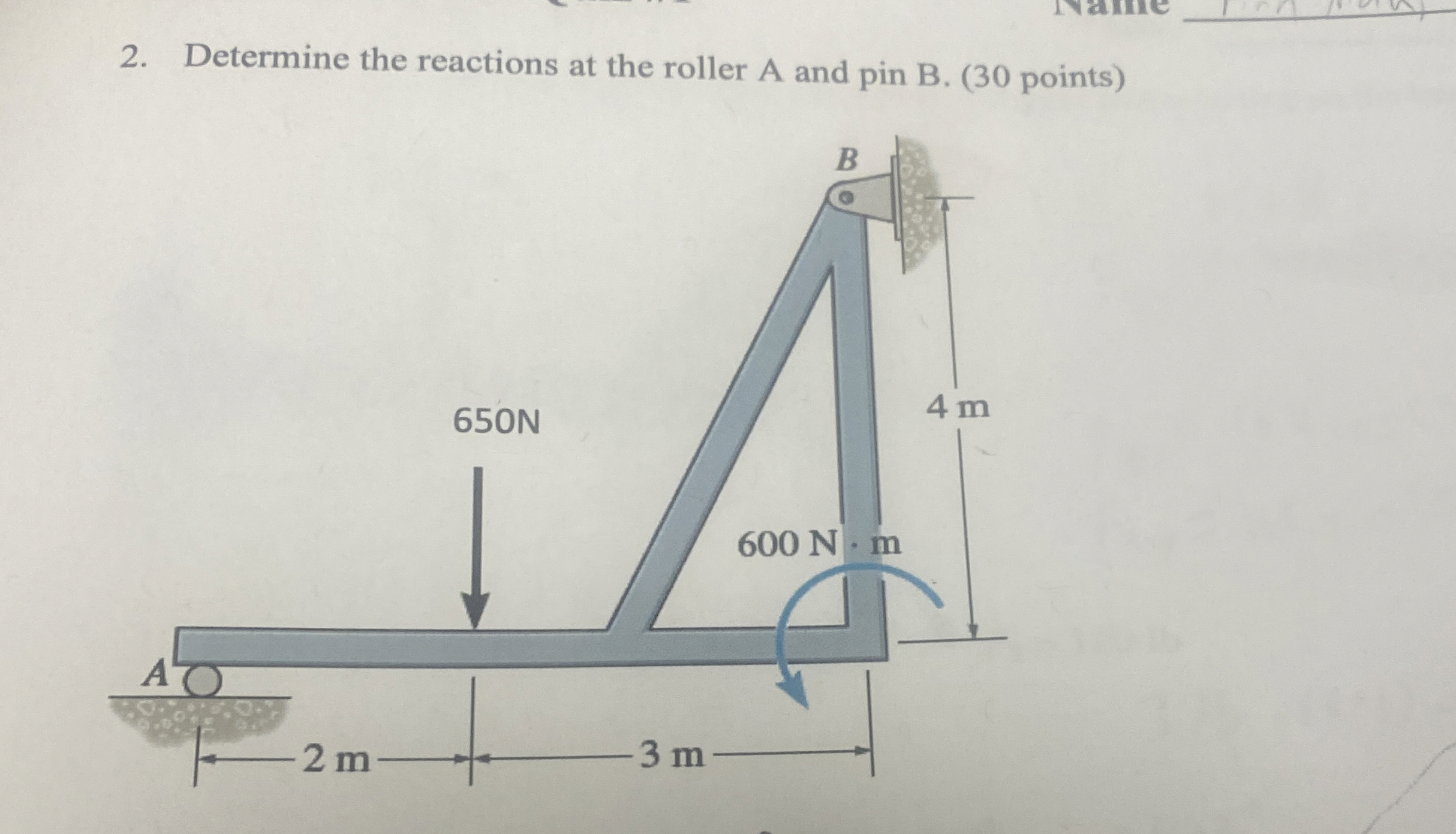 Determine the reactions at the roller A and pin B