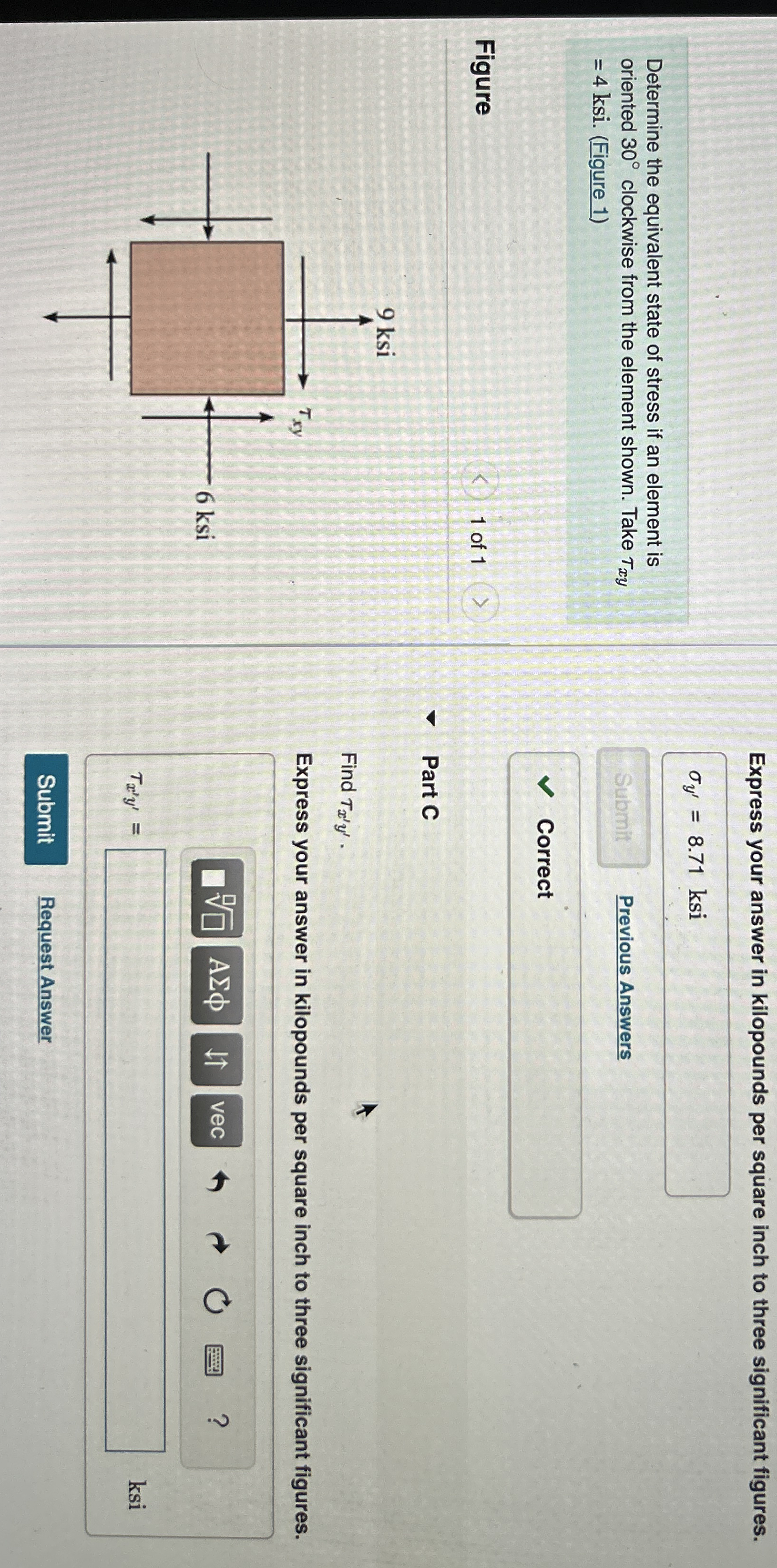 Determine the equivalent state of stress if an