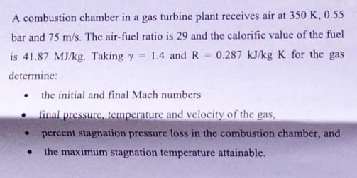 A combustion chamber in a gas turbine plant