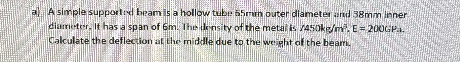 a ) A simple supported beam is a hollow tube 6 5