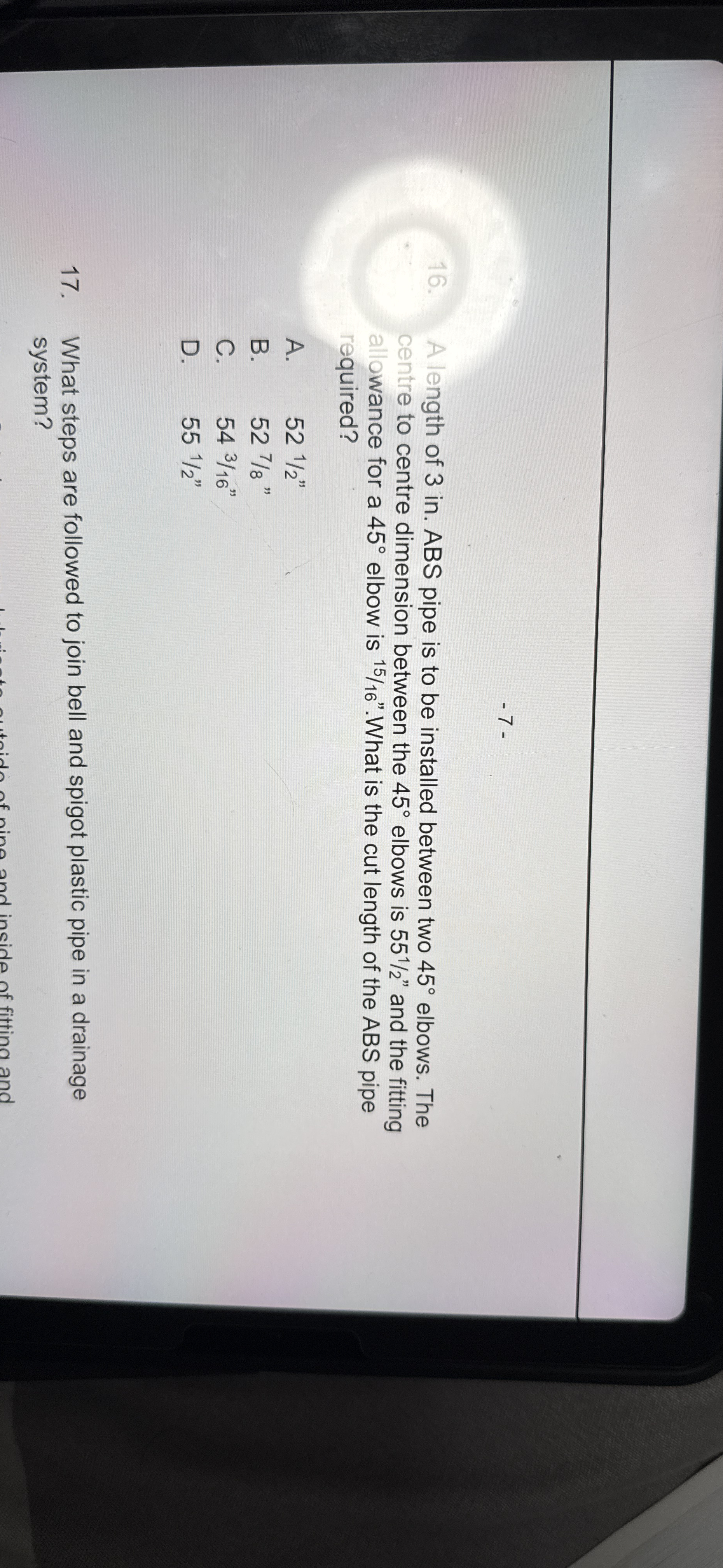 7 - A length of 3 in . ABS pipe is to be