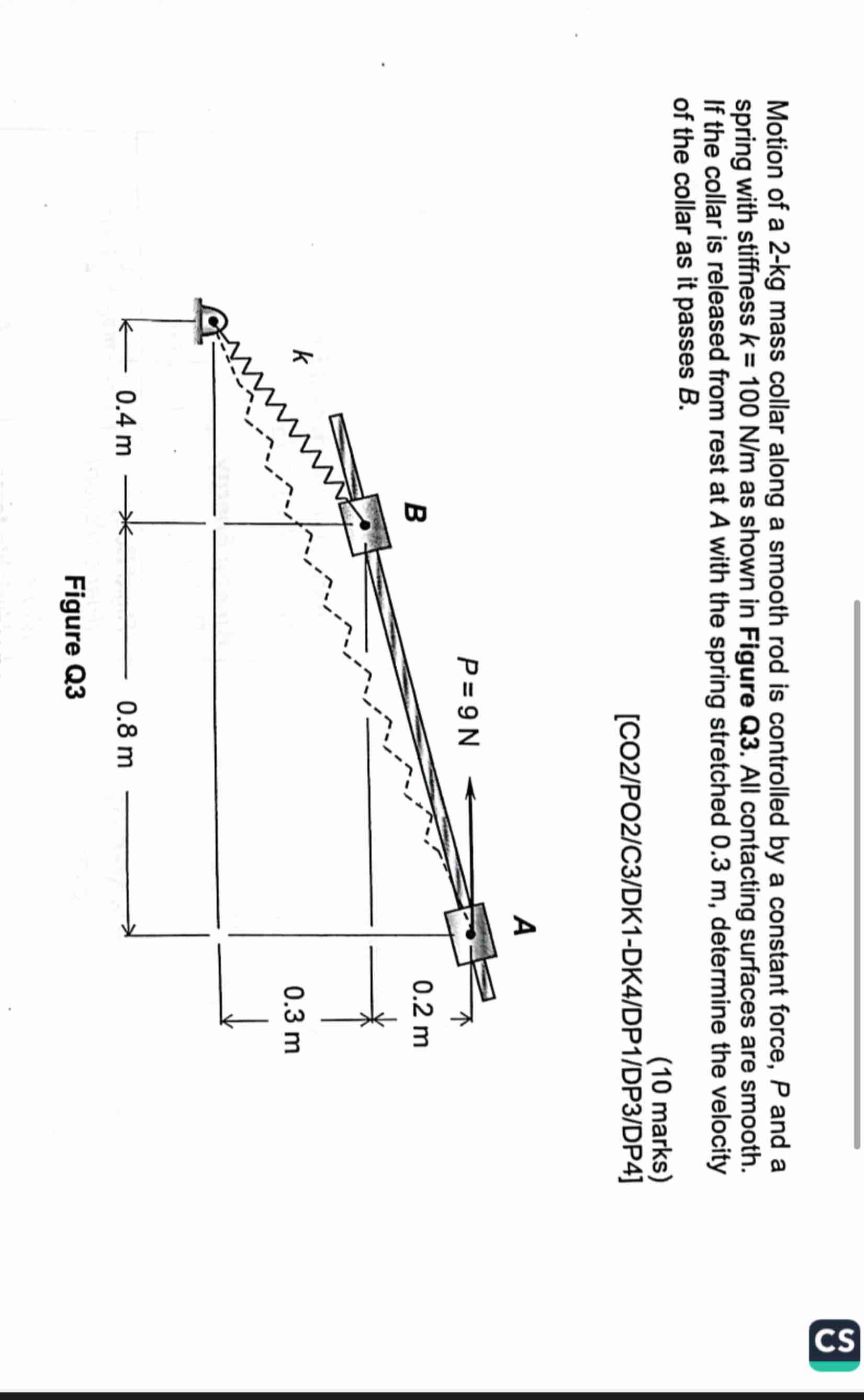 8 Motion of a 2 - kg mass collar along a smooth