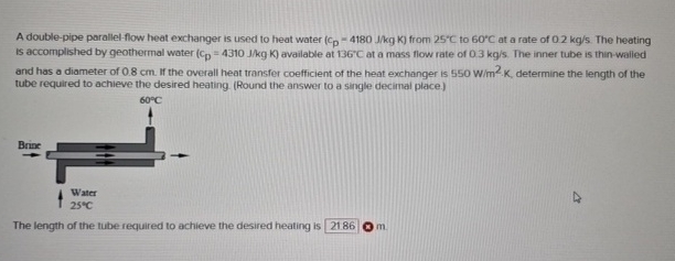 A double - pipe parallel - flow heat exchanger is
