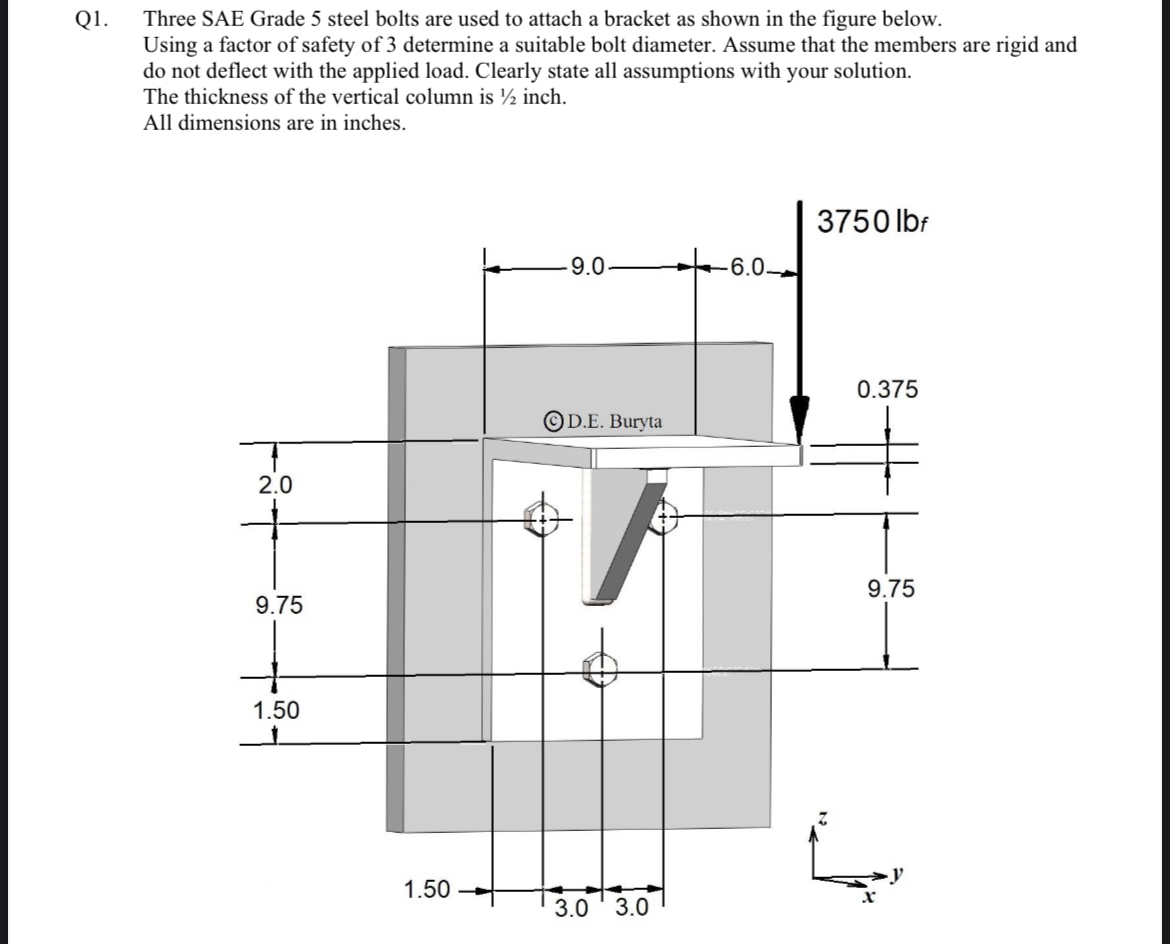 Q 1 . Three SAE Grade 5 steel bolts are used to