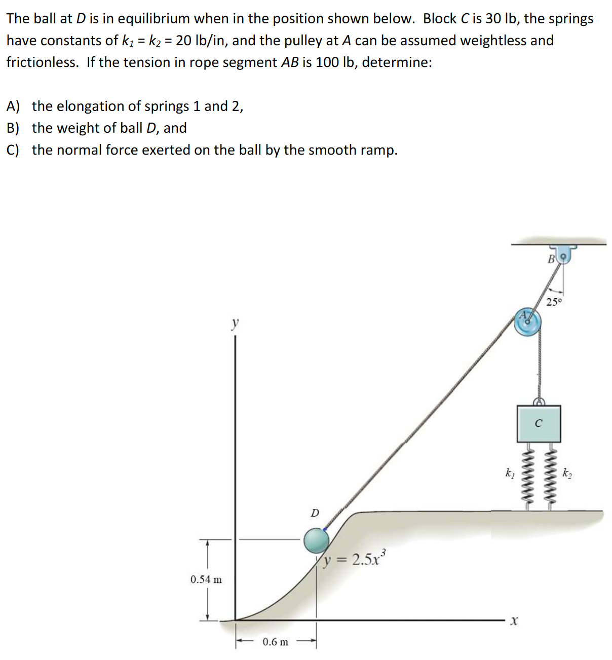 The ball at \ ( D \ ) is in equilibrium when in