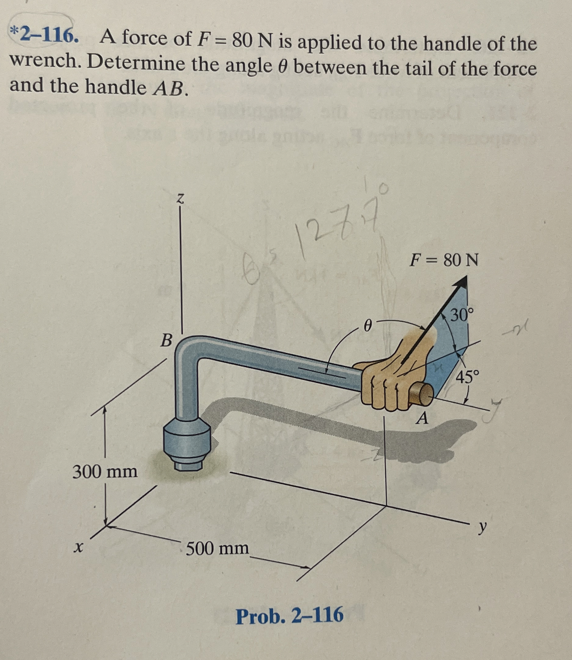 * 2 - 1 1 6 . A force of F = 8 0 N is applied to