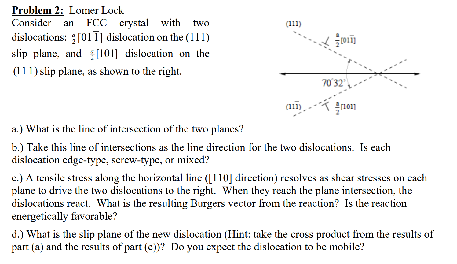 Problem 2 : Lomer Lock Consider an FCC crystal