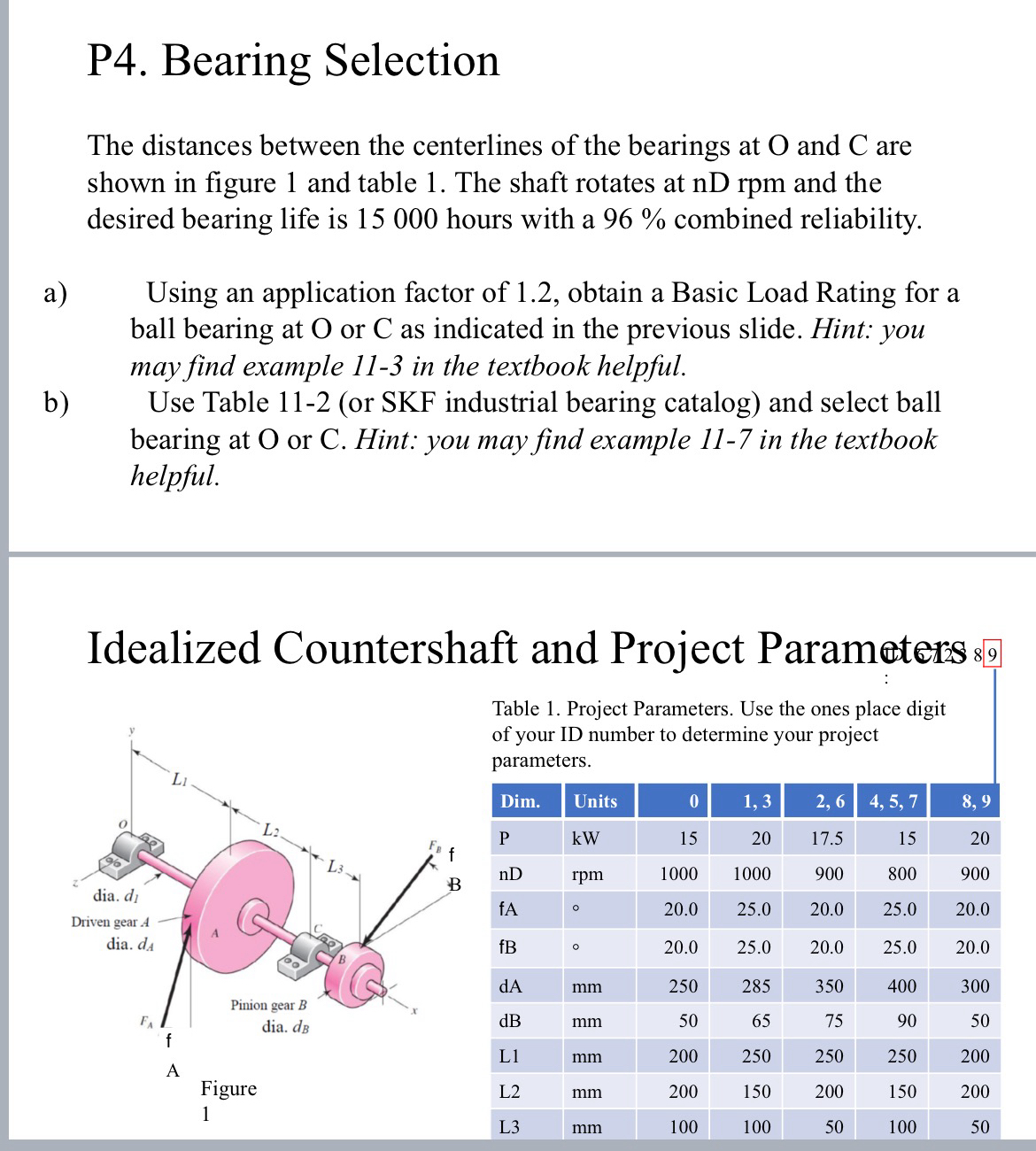 P 4 . Bearing Selection The distances between the