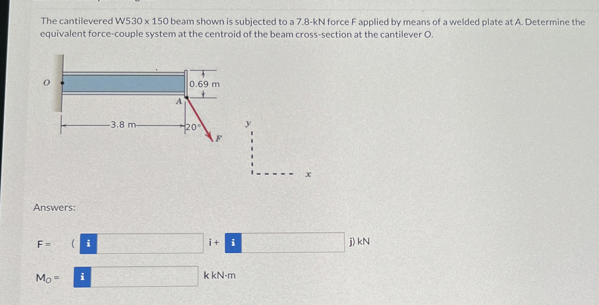 The cantilevered W 5 3 0 1 5 0 beam shown is