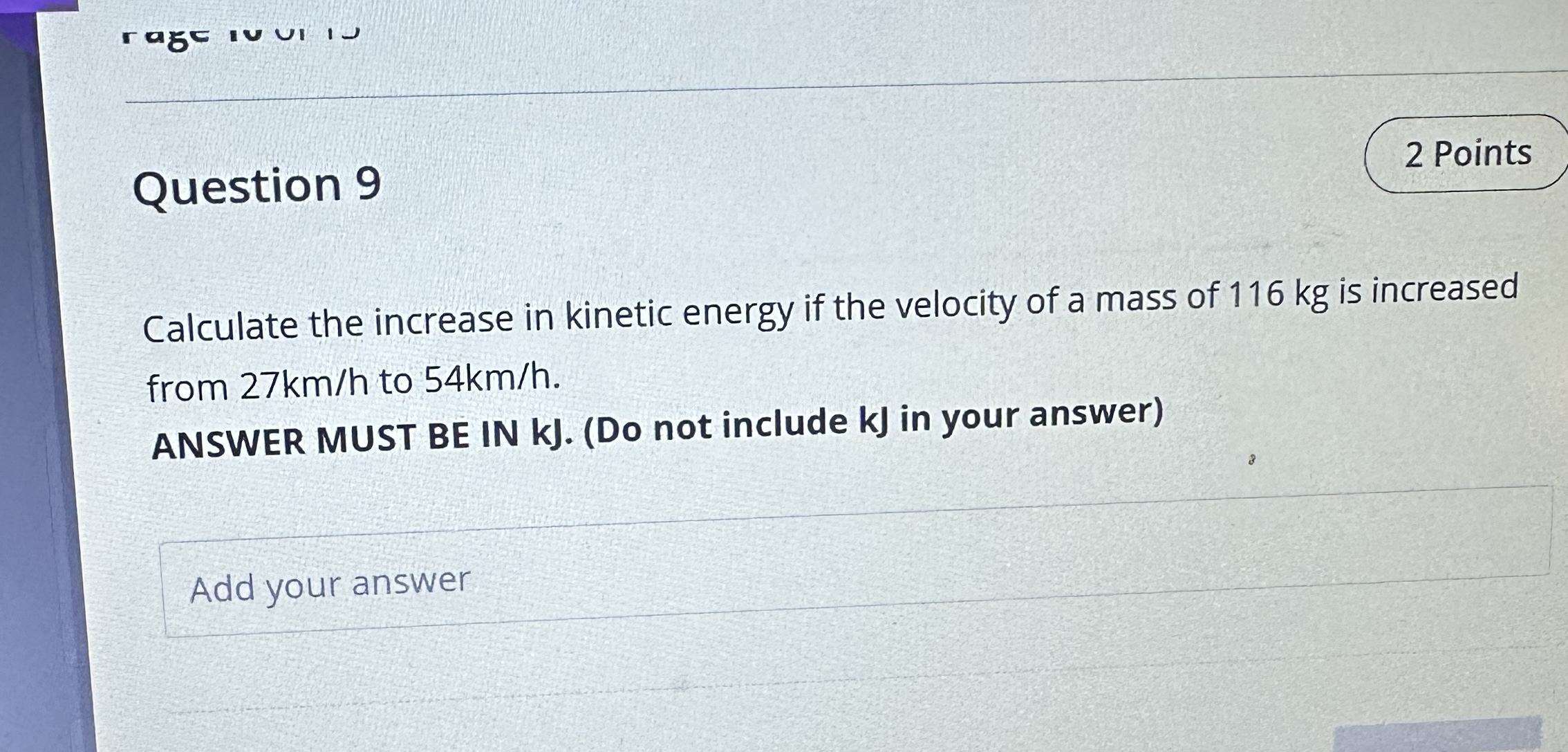Question 9 2 Points Calculate the increase in