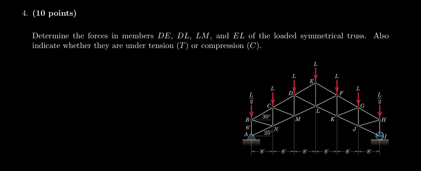 ( 1 0 points ) Determine the forces in members D